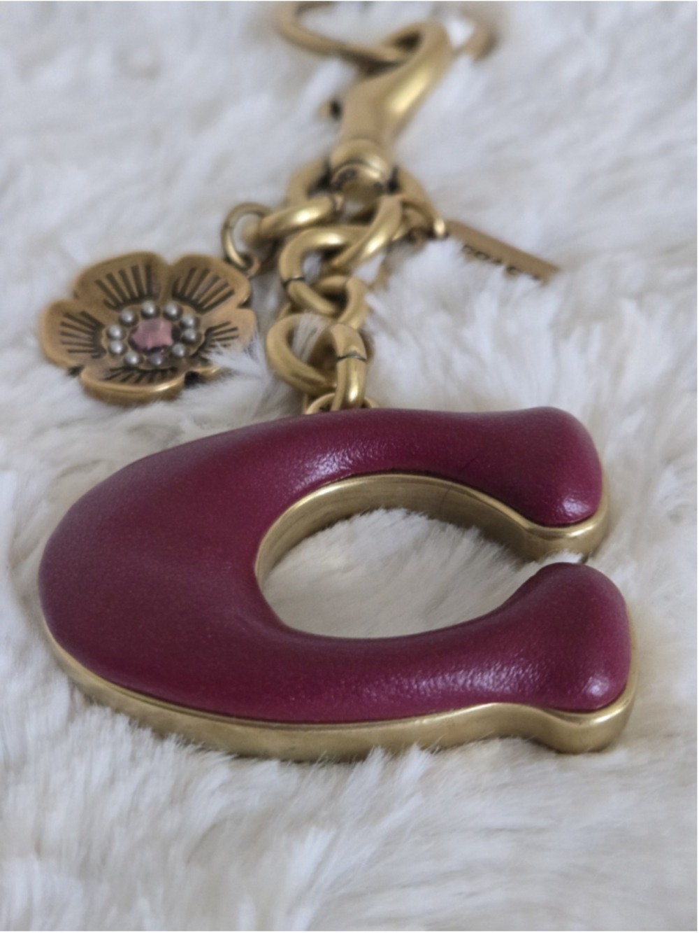 NWOT Coach Red Signature Leather C Tea Rose Bag Charm - Picture 2 of 5
